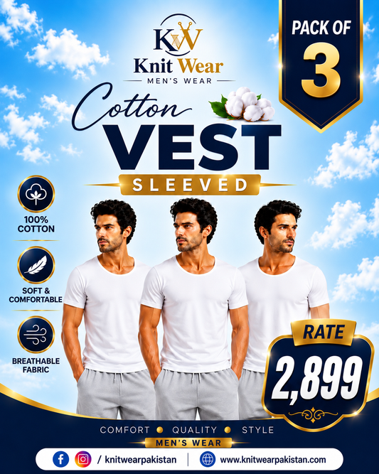 Cotton Sleeved Vest  (Pack of 3)