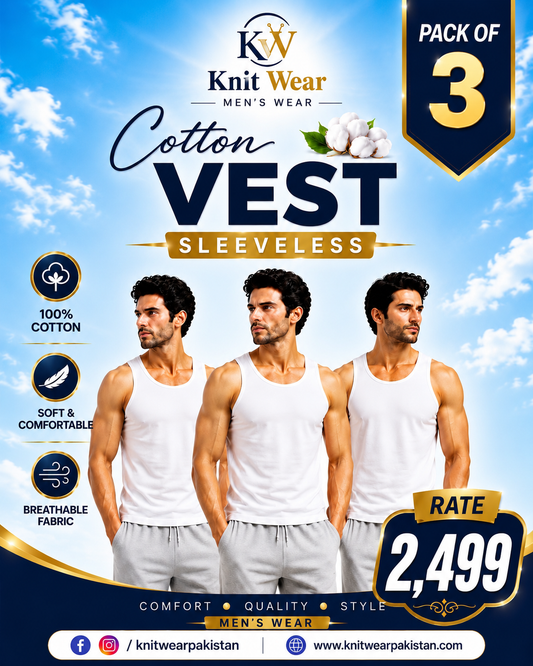 Cotton Vest Sleeveless (Pack of 3)